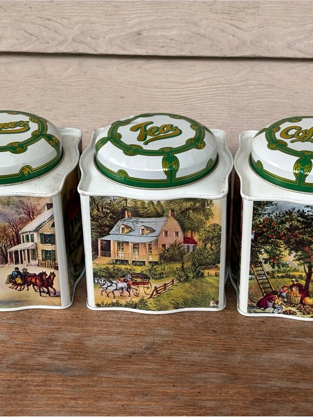 VTG tea, coffee, and sugar tins manufactured by MSR Imports in Hong Kong